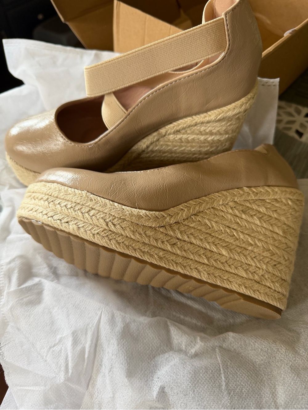 Beige Espadrille Wedge Mary Jane - Women Shoes